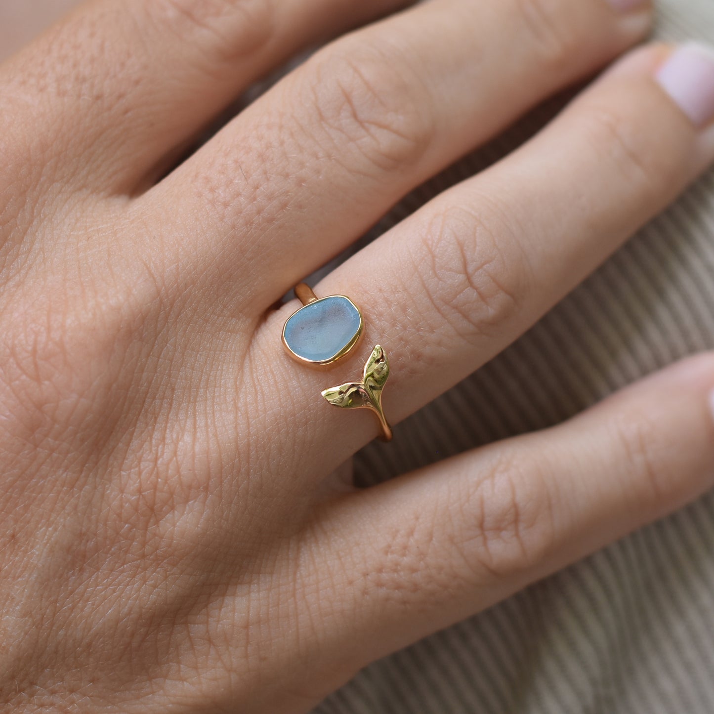 Mermaid Beach Glass Ring in 24k gold-plated silver