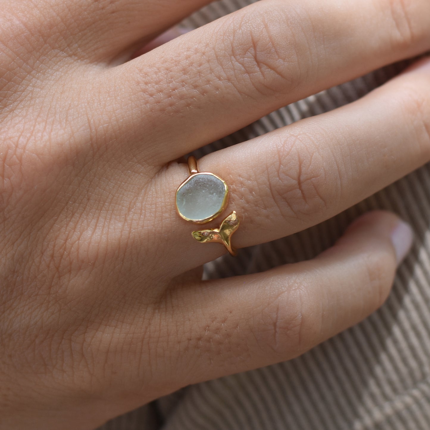 Mermaid Beach Glass Ring in 24k gold-plated silver