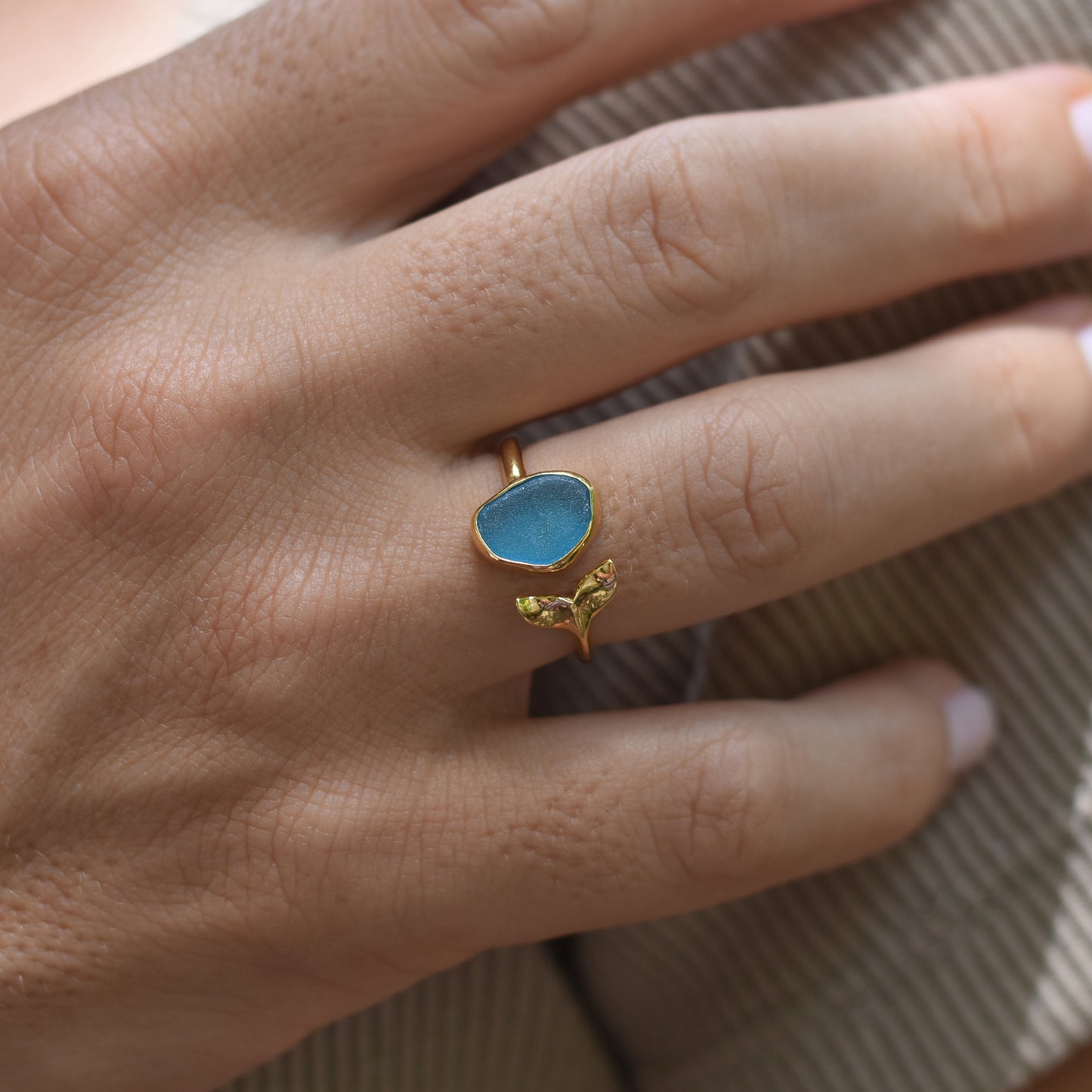 Mermaid Beach Glass Ring in 24k gold-plated silver