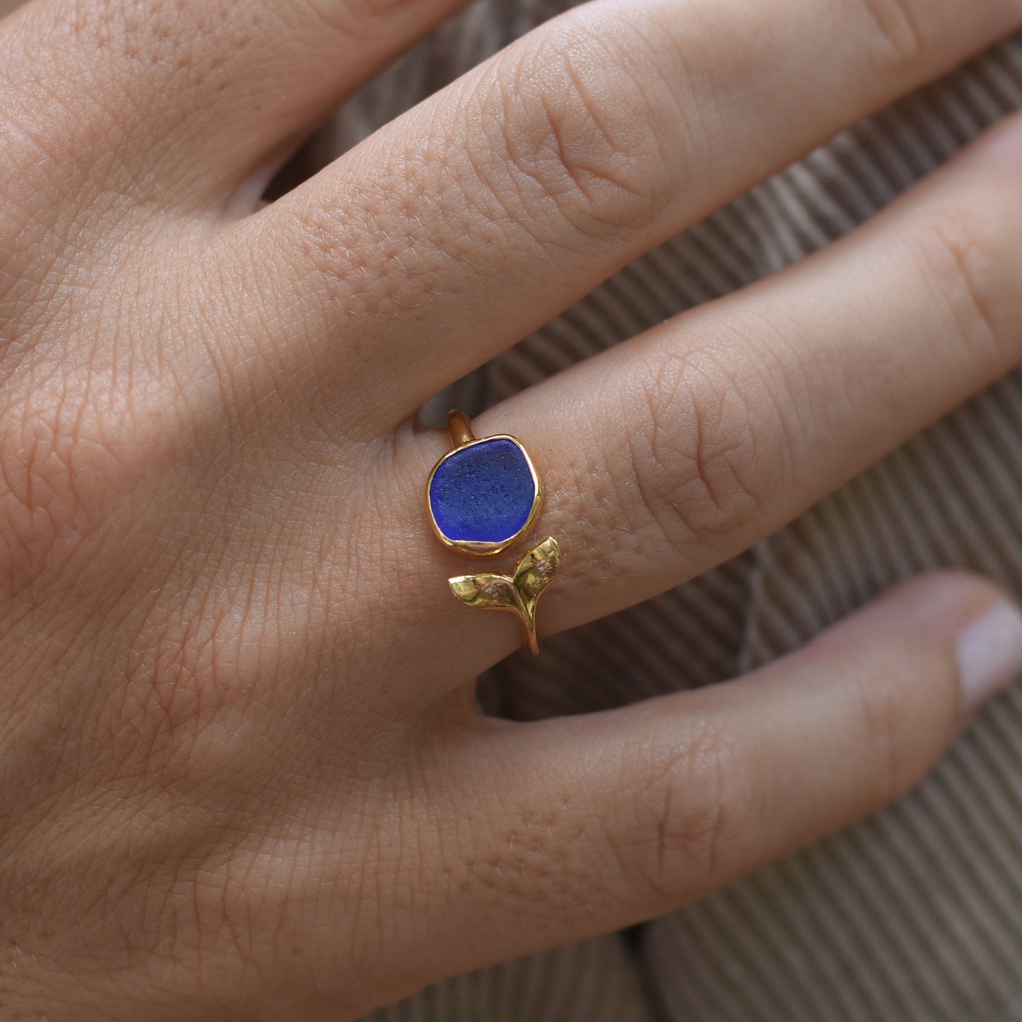 Mermaid Beach Glass Ring in 24k gold-plated silver