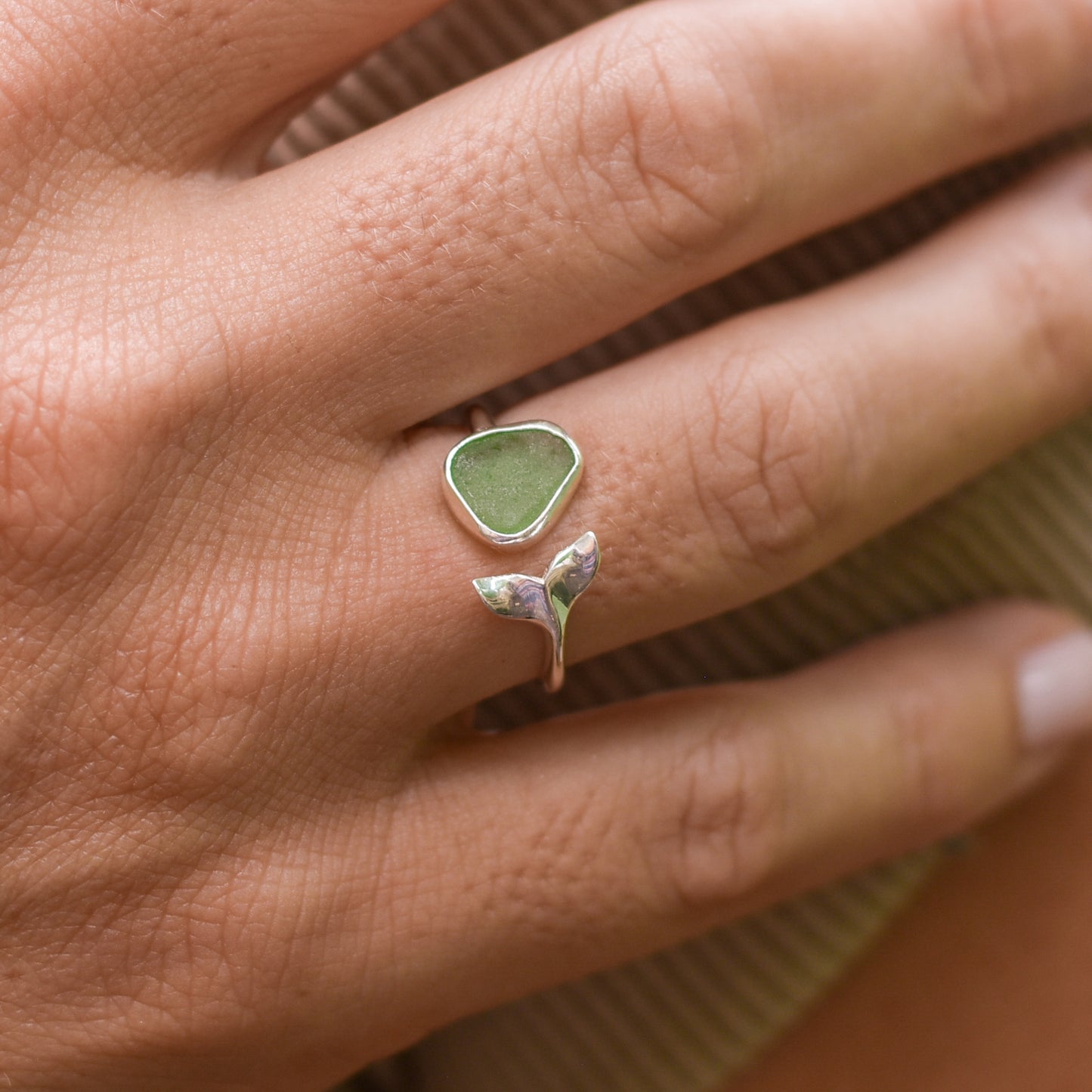 Mermaid Beach Glass Ring in Silver