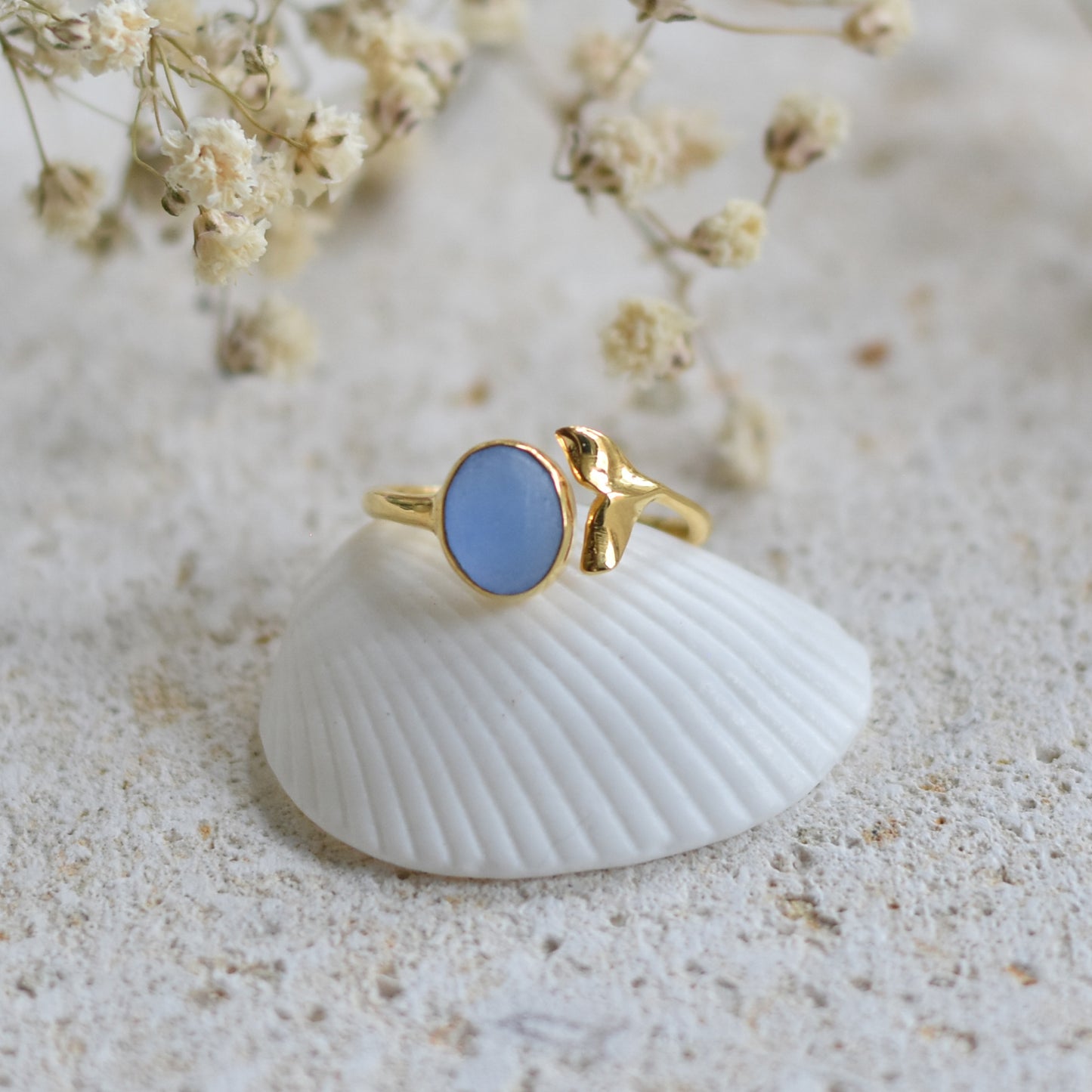 Mermaid Beach Glass Ring in 24k gold-plated silver
