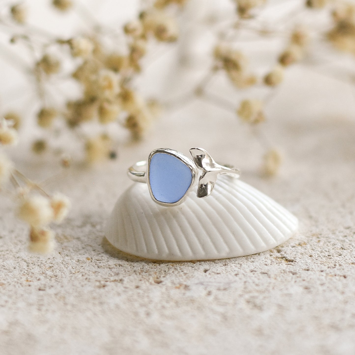 Mermaid Beach Glass Ring in Silver