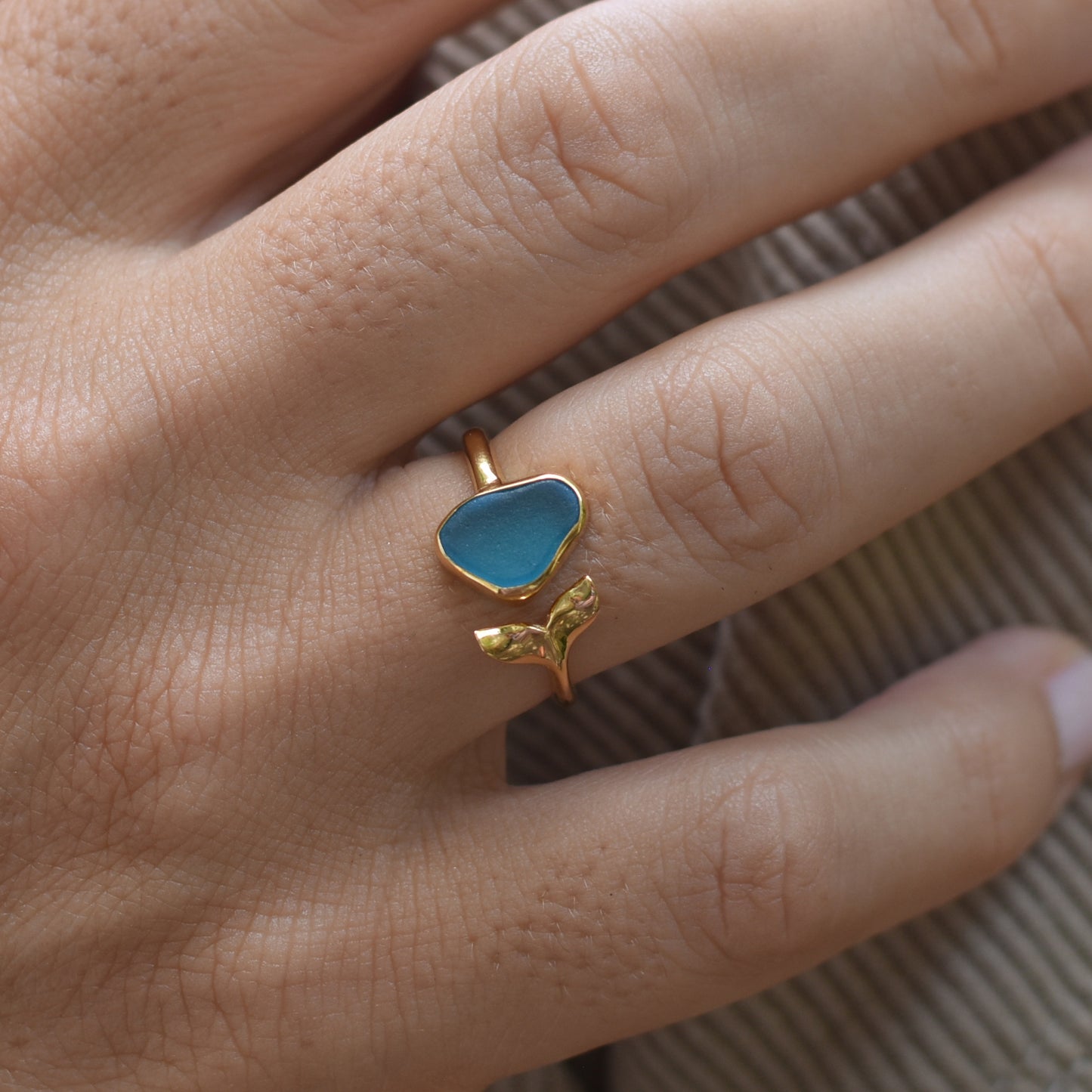 Mermaid Beach Glass Ring in 24k gold-plated silver