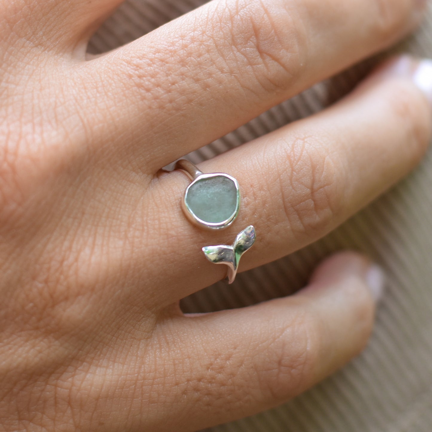 Mermaid Beach Glass Ring in Silver