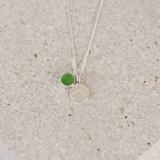 Live by the tides silver sea glass necklace
