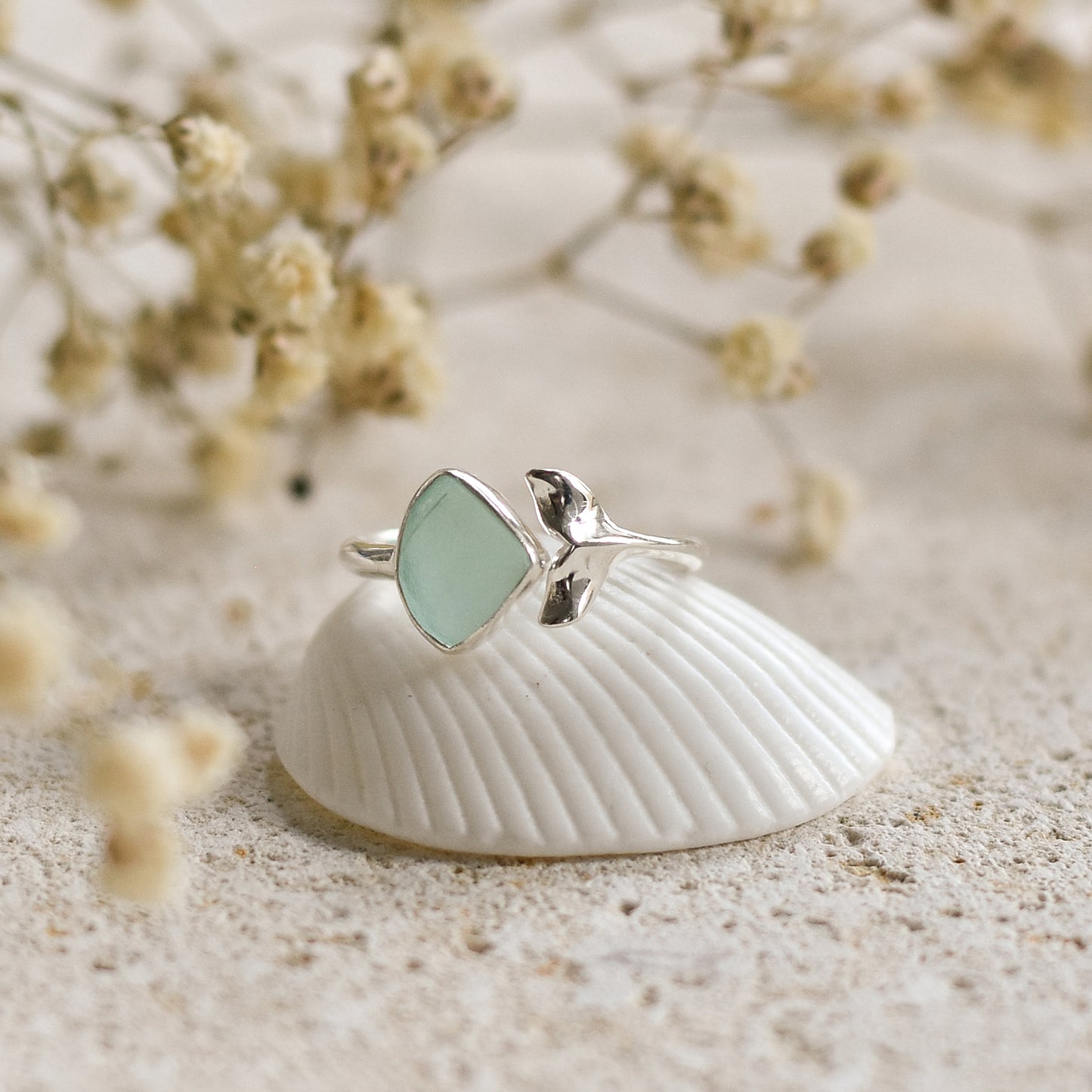 Mermaid Beach Glass Ring in Silver